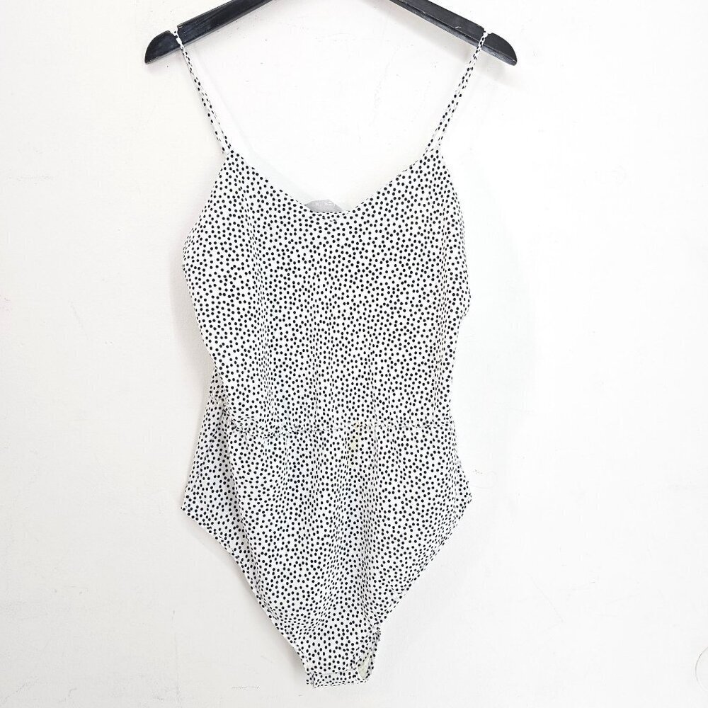 VTG 80s Black White Polkadot Lingerie Teddy Romper Women Size M